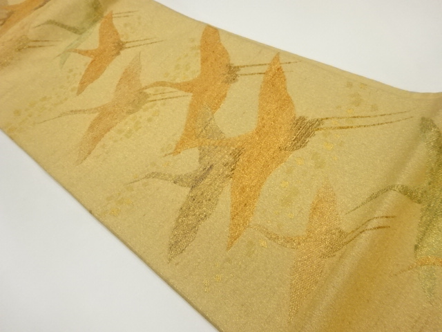 モール群鶴に色紙散らし模様織出し袋帯
